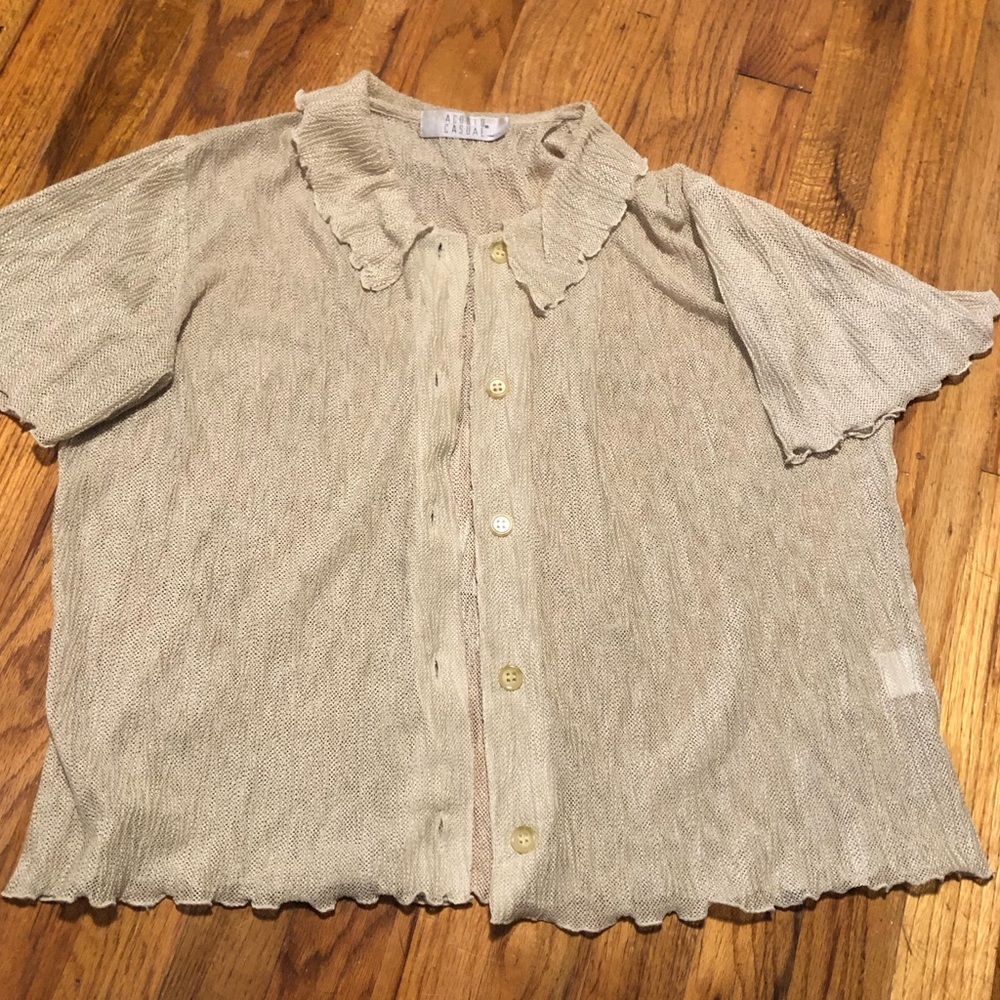 Pea Green Mesh Collared Button Up-Vintage!